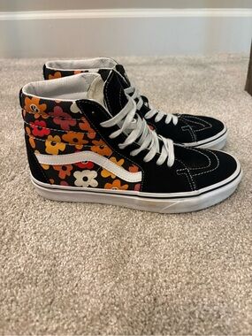 Vans Sk8-Hi Black with Orange, Yellow & White Floral Pattern